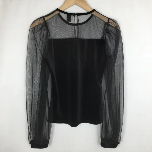 Sexy Y2K Gothic Velour Mesh Top Black Women’s Size M Whimsigoth Long Sleeve - Picture 9 of 10